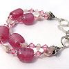 Pink ribbon double bracelet made with handmade lampwork glass beads